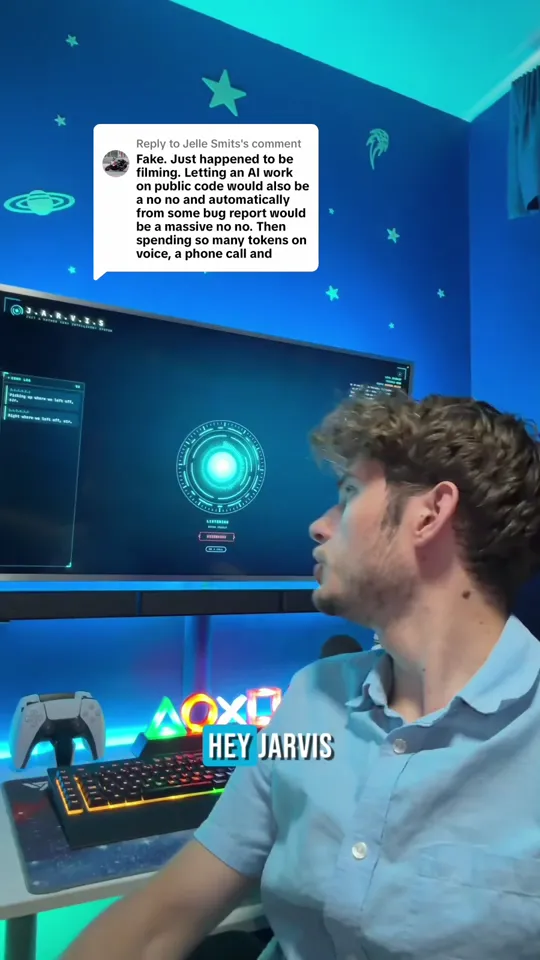 Still from the reply reel: Josh at the desk answering a comment that called the system fake